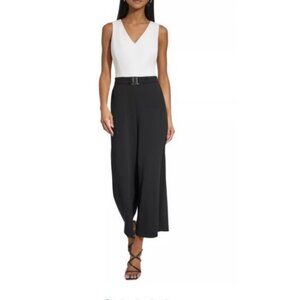 Karl Lagerfled Paris Womens Scuba Crepe Belted Jumpsuit White Size 12 Defected